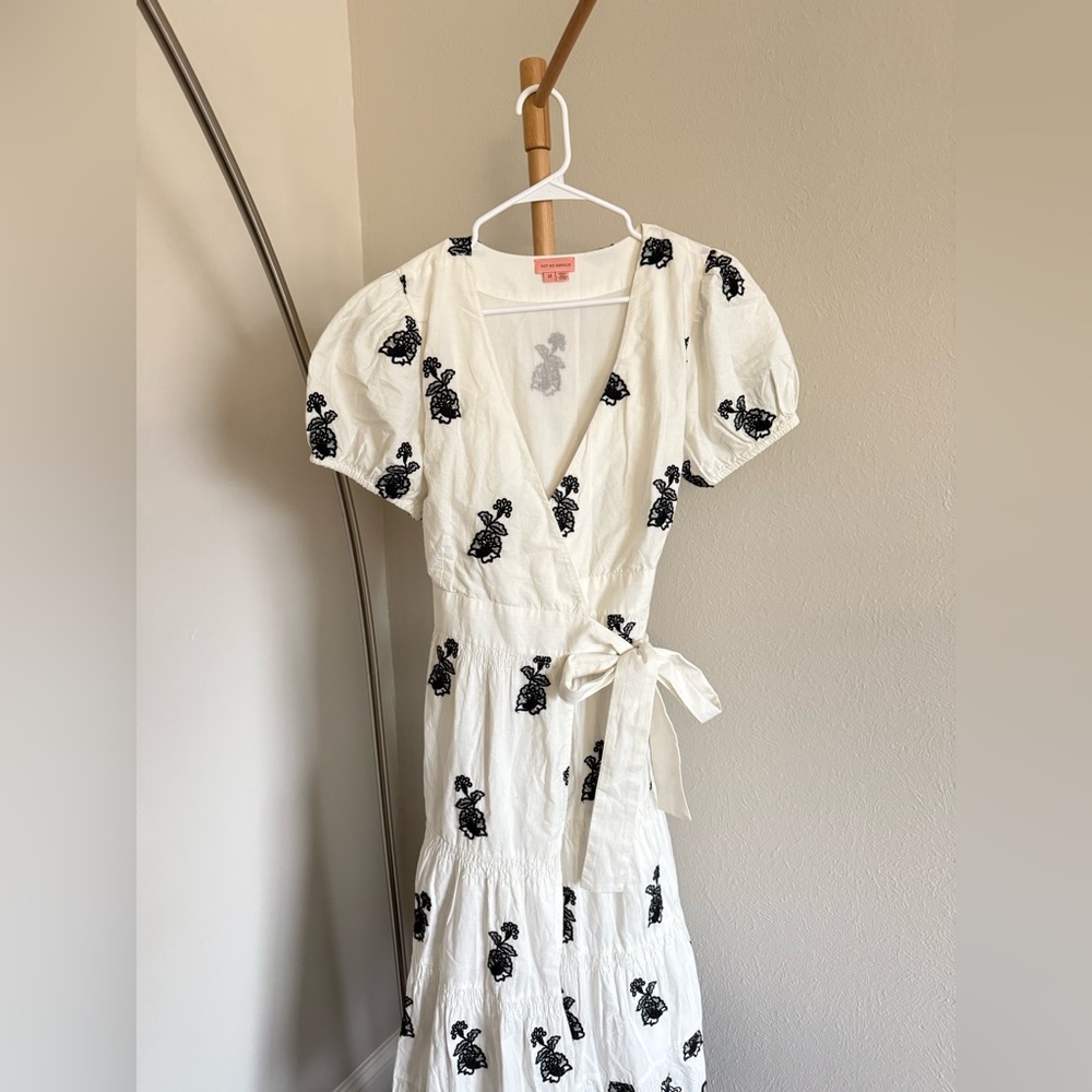 Anthropologie Not So Serious Contrast Embroidered Wrap Maxi Dress White & Black - Picture 4 of 7